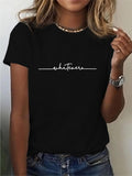 Women's T-Shirt Minimalist White Script Lettering On Soft Cotton Black T Shirt