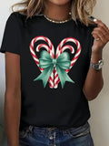 Women's T-Shirt Festive Ribbon Bow With Heart Shaped Candy Cane