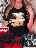 Women's T-Shirt West Coast California Palm Trees By A Pastel Sunset Beach