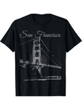 Men's T-Shirt San Francisco Night Skyline With Illuminated Bridge Reflection Water Bridge