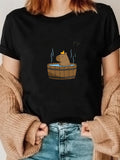Women's T-Shirt Steaming Wooden Bath With A Relaxing Brown Capybara