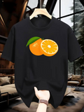 Men's T-Shirt Fresh Juicy Sliced Orange With Lush Green Leaf Fruit