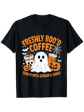 Men's T-Shirt Freshly Booed Coffee With Ghost Jack OLanterns And Spider Web Cup