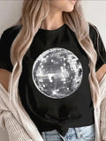 Women's T-Shirt Reflective Silver Shine With Glittering Geometric Pattern Disco Ball