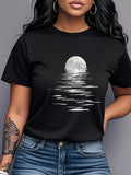 Women's T-Shirt Full Moon Shining Above Shimmering Water Reflection Moon
