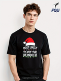 Men's T-Shirt Most Likely To Pet The Reindeer With Red Santa Hat And Winter Holiday Theme Reindeer