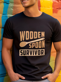 Men's T-Shirt Wooden Spoon Survivor Vintage Bold Statement Over Classic Spoon Spoon