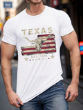 Men's T-Shirt Texas Retro Flag With Longhorn Skull And Grunge Stripes