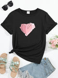 Women's T-Shirt Hand Drawn Layered Pastel Pink Ink Strokes Heart