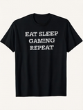 Men's T-Shirt Eat Sleep Gaming Repeat Grunge Distressed Letters On Black T Shirt