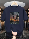 Men's T-Shirt Sunset Palms On Tropical Avenue With Word Stop Under Golden Skies