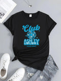 Women's T-Shirt Club Ashley Shining Blue Disco Ball And Retro Typography Globe