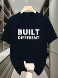 Men's T-Shirt Built Different Minimalist Monochrome Slogan Text Black Cotton T Shirt