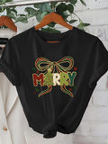 Women's T-Shirt Festive Holiday Bow With Colorful Lettering And Cheerful Marry Text