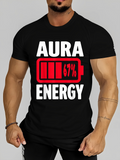 Men's T-Shirt Aura Energy Red Battery Graphic With Percentage Message
