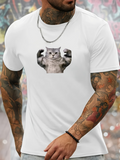 Men's T-Shirt Playful Strong Arm Cat Showing Muscular Poses On White Shirt Cat