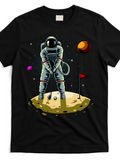 Men's T-Shirt Astronaut Standing On Crater Playing Golf Among Stars And Planets