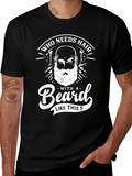 Men's T-Shirt Who Needs Hair With A Glorious Majestic Beard Surrounded By Barbershop Tools Beard