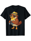 Men's T-Shirt Chic Bird Wearing Sunglasses With Hat And Binoculars On Black Tee