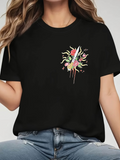Women's T-Shirt Colorful Abstract Dripping Paint With Flowers And Vivid Shapes Design