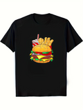Men's T-Shirt Colorful Layers With Fries And Soda Around Cheeseburger