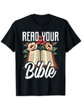 Men's T-Shirt Read Your Bible With Roses Flourishing Around Open Sacred Book