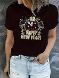 Women's T-Shirt Happy New Year With Confetti Champagne Glasses And Midnight Clock Party