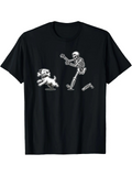 Men's T-Shirt Playful White Dog Running With Skeleton In Cartoon Style