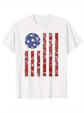Men's T-Shirt Distressed Red And Blue Stripes With Stars Pattern Flag