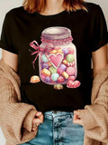 Women's T-Shirt Pastel Candies In Glass Jar With Ribbon Bow Heart Shaped Sweets Jar