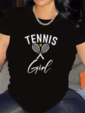Women's T-Shirt Tennis Girl With Crossed Rackets And Small Green Ball