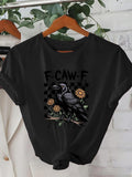 Women's T-Shirt F Caw F Daisies With Checkerboard Pattern Surrounding Dark Feathered Crow
