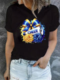 Women's T-Shirt Cheer Colorful Bow And Pom Poms With Megaphone