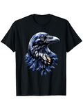 Men's T-Shirt Vivid Blue Feather Details Among Dark Ethereal Shadows Raven