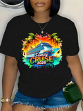 Women's T-Shirt Family Cruise 2026 Under Sunset Palms With Vibrant Ocean Cruise Ship