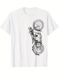 Men's T-Shirt Classic Monochrome Vertical Engine Detailed Motorcycle