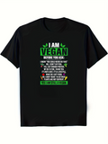Men's T-Shirt I Am Vegan Statement With Green Leaves And Colorful Text Vegan