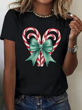 Women's T-Shirt Green Ribbon With Festive Candy Canes Forming A Heart Shape