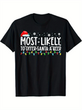 Men's T-Shirt Most Likely To Offer Santa A Beer With Snowflakes And Festive Holiday Lights T Shirt
