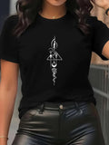 Women's T-Shirt Geometric Symbols With Mystic Alchemy Lines On Black Shirt