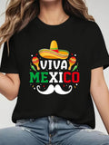 Women's T-Shirt Viva Mexico Colorful Sombrero With Maracas And Mustache Graphic