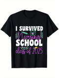 Men's T-Shirt I Survived Nursing School Class Of 2025 With Stethoscope Leaves And Decorative Elements T Shirt