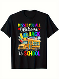 Men's T-Shirt Missed You All Welcome Back To School With Colorful School Bus And Classroom Supplies