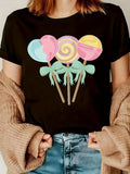 Women's T-Shirt Colorful Whimsical Spirals With Ribbons Pop Candy Lollipop