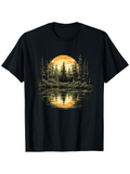 Men's T-Shirt Golden Sunset Reflected Across Serene Lake In Pine Forest