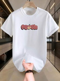 Men's T-Shirt Peach With Playful Bubble Lettering Surrounded By Cartoon Fruit Design