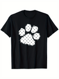 Men's T-Shirt Distressed White Fur Patchwork With Playful Pattern Paw Print
