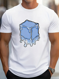Men's T-Shirt Dripping Melting Blue Ice Cube Surrounded By White Space Ice Cube