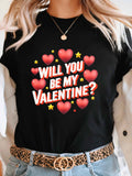 Women's T-Shirt Will You Be My Valentine Surrounded By Pink Hearts And Yellow Stars Shirt