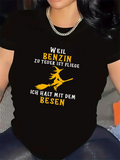 Women's T-Shirt Silhouette Of Witch Flying Over Glowing Moon With Magical Yellow Broomstick Witch